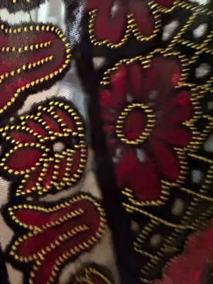 Vintage burnout velvet scarf/shawl in vibrant gold & red floral designs thumbnail 7