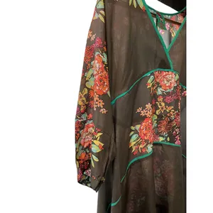 Johnny Was‎ Silk Floral High Low Tunic Top Grey Teal V-Neck 3/4 Sleeve Size M thumbnail 5