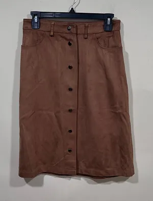 NWT Glamorous Riya Faux-Suede Button-Front Midi Skirt brown sueded small thumbnail 1