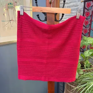Unisex Red Cotton Knit Infinity Scarf, Tunnel Neck thumbnail 3