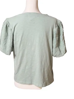 Design History Sage Green Crochet Sleeve Tee Sz M thumbnail 2