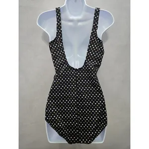 Kirkland Signature Polka Dot 90s One Piece Swimsuit Beach Vacation Resort Goth Boho Black Large 12 thumbnail 2