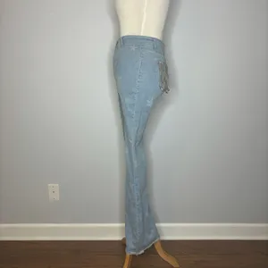 Nasty Gal- Blue Flare Jeans with Stars + Rhinestone Fringe on Back Pockets thumbnail 2