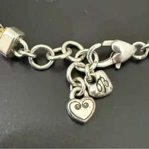 Retired BRIGHTON Triple Heart Silverplated With Gold Heart ID 8” Bracelet 29g. thumbnail 14