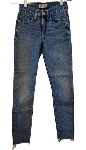 Madewell 9‎ High Rise Skinny Crop Jeans Size 23 Raw Hem Blue Denim thumbnail 1