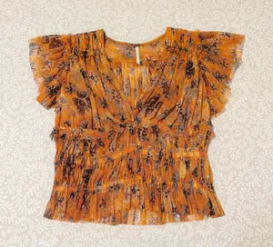 Free People Orange Floral Blouse thumbnail 3