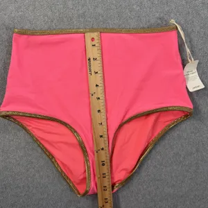 Aerie High Waisted Full Coverage Bikini Bottom Swim Size Small Pink Gold Trim thumbnail 2