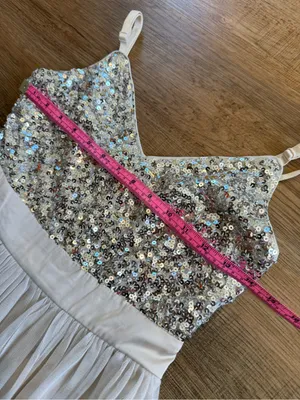 Haute Monde Silver Sequin Bodice with Light Gray Tulle Maxi Dress Size Small thumbnail 8