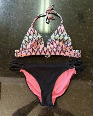 Victoria's Secret PINK Bikini Swimsuit Sz M Pink Black‎ Halter Bathing Suit thumbnail 1