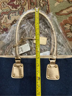 Neiman Marcus Denim Medium Tote Hand Bag Blue and Gold Women’s NWT thumbnail 7