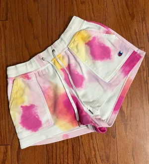 Champions Tie-dye Fleece Drawstring pull-on Shorts- size Medium. Gently warn & Excellent condition. Pockets on each side & 1 back pocket. Non-smoking home. Priced to sell at as is condition. Measurements approximately 13” waste not fully stretched out x 11” long. Don’t like my price make a reasonable offer. thumbnail 1