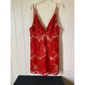 Free People Red Sequin Lace Mini Dress V-Neck Spaghetti Strap Cocktail Size 2 thumbnail 4