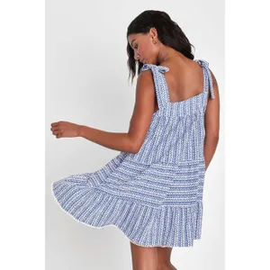 NWT Lulus Chic in Santorini Blue & White Tie-Strap Dress With Pockets Swing Sz S thumbnail 3