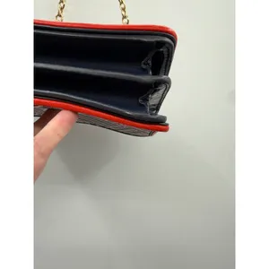 Tory Burch Alexa Convertible Shoulder Bag Navy Red Embroidered‎ Leather Chain thumbnail 12