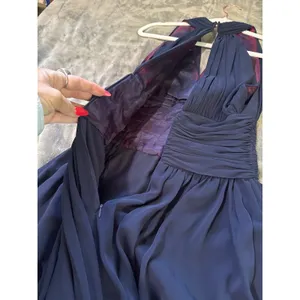 Vtg Ann Taylor Navy Blue Pleated Chiffon Halter Minidress Size 6 Dark Coquette thumbnail 9