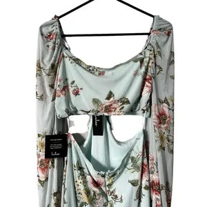 Lulu’s Ode to Spring Mint Floral Print Tie-Front Bodycon Mini Dress Size XL​‎ thumbnail 8