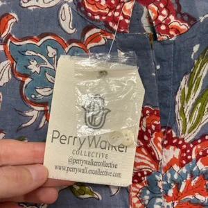 NEW Perry Walker Collective Cotton Tori Shirt Dress in Blue Paisley -Size 1 (XS) thumbnail 7