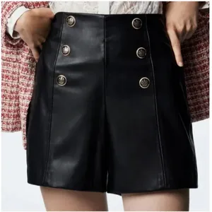 Zara Black Vegan‎ Leather High-Waist Sailor Shorts Size XS thumbnail 1