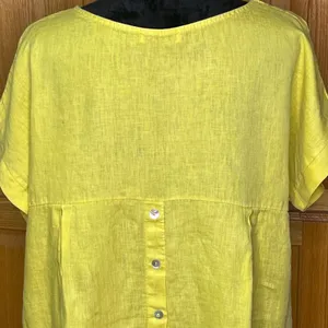 Terzo Millennio Lagenlook Linen High-Low Hem Tunic Oversized Top Yellow Sz Large thumbnail 6