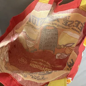 Trader Joe's Shopping Bag Tote Fabric‎ Reusable Cheese Adventures Red Yellow thumbnail 4