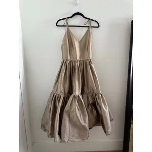 Anthropologie Bloni Tiered V-Neck Maxi Dress Bronze Metallic Size Medium Petite thumbnail 2