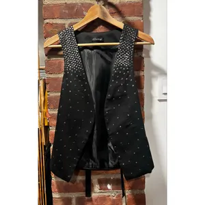 Osley Black Silver Studded Statement Vest Y2K Rocker Indie Sleaze XS thumbnail 2