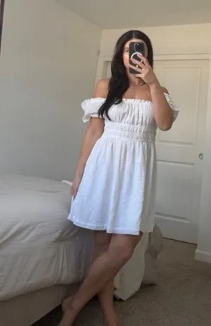 Bp white off the shoulder smocked bodice dress thumbnail 1