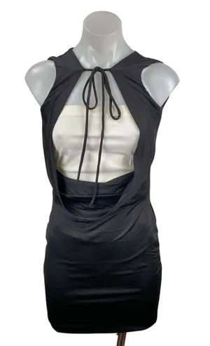 Women's Black Cutout Tie Knot Sleeveless Cowl Layered Mini Bodycon Dress Size S thumbnail 1