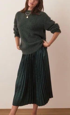 NWT Marine Layer Chelsea Pleated Midi Skirt Green Gables Size Large Defect thumbnail 1