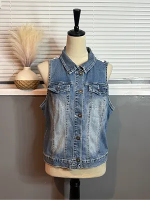 Maurices Lace Back Denim Vest Sleeveless Jean Jacket Boho Festival Y2K Size 0 thumbnail 4