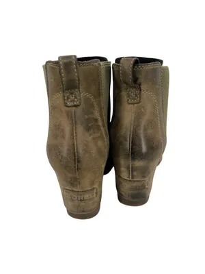 Sorel Lea Wedge Size 7 Olive Green Leather Distressed Ankle Boots Rugged Boho thumbnail 5