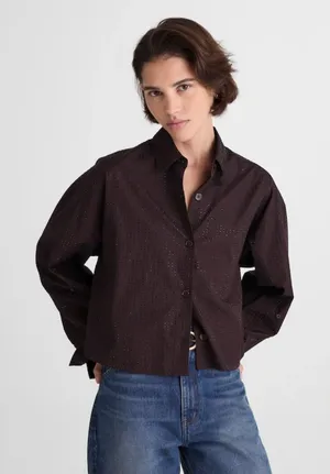 Madewell | NWT Rhinestone Straight-Hem Shirt in Molasses Brown | Sz S thumbnail 1