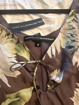 Ellen Tracy Paneled Asymmetric-Hem Midi Dress size 8 nwt brown floral lined silk thumbnail 2