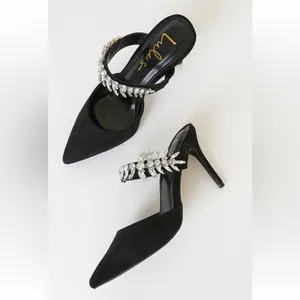 Lulus Black Tito Black Suede Rhinestone Pointed-Toe Mules thumbnail 3