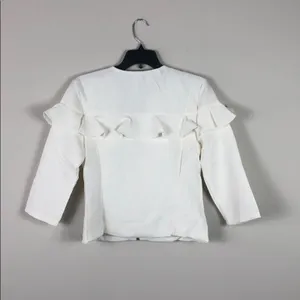 Ivory Ruffle Jacket Lightweight Zip Front Cropped Blazer Lined Size Small NWT White thumbnail 5