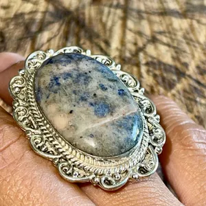 Light Pale Oversize Navy Sodalite Ring Size 6 Blue thumbnail 2