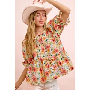 BiBi Flower‎ Printed Shirring Detail Blouse Top - Flower - Large thumbnail 8
