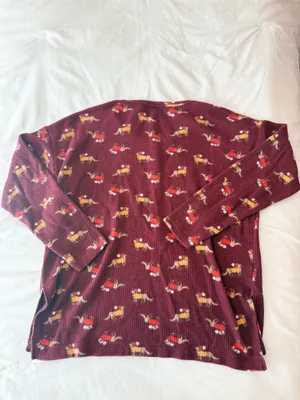 Aerie Dark Red Waffle Knit Henley Dog Patterned Long Sleeve Lounge Top Size XS thumbnail 2