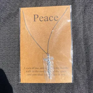 💎🩶 NWT “Peace” Monogram Cross Silver Tone Metal Necklace 🩶💎 thumbnail 2