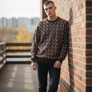 Norm Thompson Mens Geometric Knit Crewneck Sweater Brown Tan Burgundy XL 6244 thumbnail 9