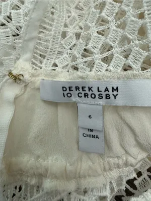 Derek Lam 10 Crosby White Crochet V-Neck Peplum Top Silk Ruched Detail Size 6 thumbnail 5