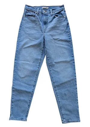 Levis High Waisted Mom‎ Jeans Medium Wash Blue Tapered Leg Stretch Denim Size 29 thumbnail 1