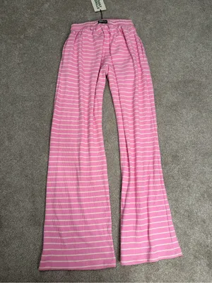 Daily Drills Thermal Resort Pants Taffy Cream Pink Striped Wide Leg S/M NEW thumbnail 4