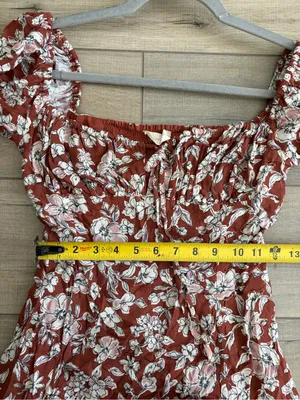 Altar’d State Rust Brown White Floral Peasant Square Neck Long Sleeve Midi Dress thumbnail 9