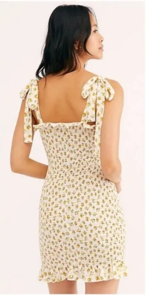 Intimately Free People Cream Floral Bella‎ Smocked Mini Dress XS thumbnail 1
