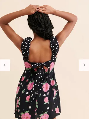 Free People Mixed Print Bom Bom Floral Cutout Mini Dress Black L thumbnail 3