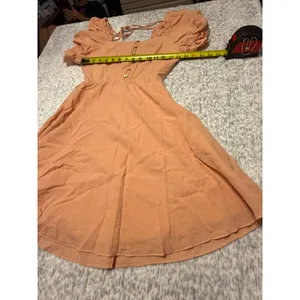 Davi & Dani Peach Smocked Square Neck Puff Sleeve Mini Dress Women's Size S thumbnail 4