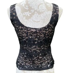 Hanky Panky 90s Y2K Vintage Tank Top Black Lace Nude Mesh Boho Fairy Grunge Whimsigoth Sz M thumbnail 4