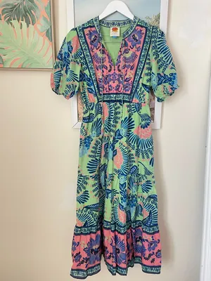 Farm Rio Short Sleeve Tiered Floral Midi Dress in Size Small Anthropologie thumbnail 5