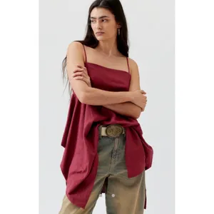 Urban Renewal Linen Ecovero Hanky‎ Hem Mini Dress Red XS festival concert boho thumbnail 2